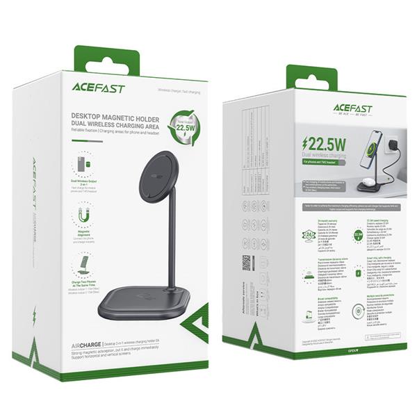 Acefast bezprzewodowa ładowarka Qi 15W do iPhone (z MagSafe) i Apple AirPods stojak podstawka uchwyt magnetyczny szary (E6 grey)-2405880