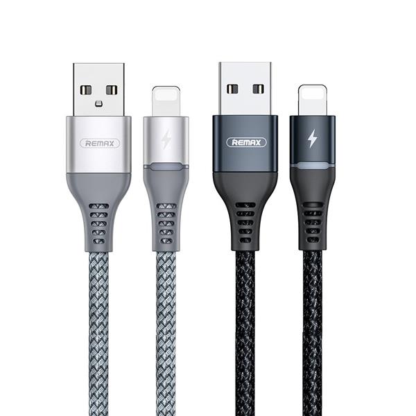 Remax podświetlany nylonowy kabel przewód USB - Lightning z diodą LED 2,4 A 1 m czarny (RC-152i balck)-2157577
