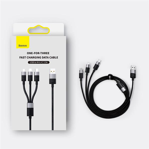 Kabel 3w1 USB - micro USB / Lightning / USB C 3.5A 1.2m Baseus StarSpeed - czarny-3108016