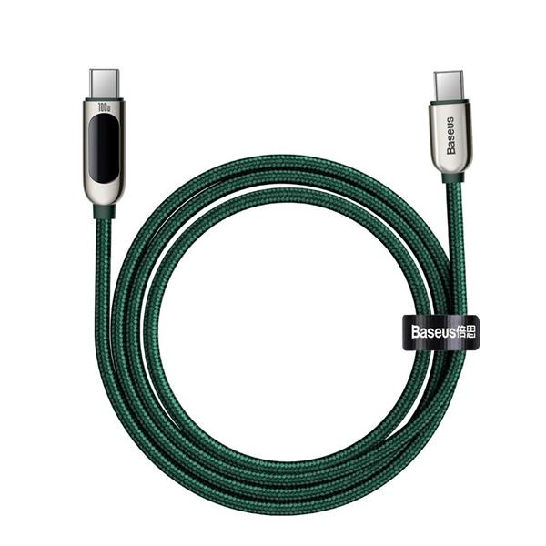 Baseus kabel USB Typ C - USB Typ C 100W (20V / 5A) Power Delivery z wyświetlaczem ekranem miernik mocy 2m zielony (CATSK-C06)-2219156