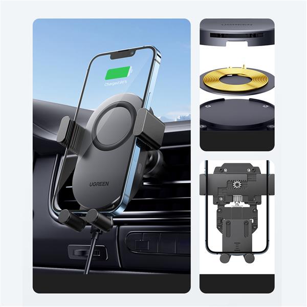 Ugreen samochodowa ładowarka bezprzewodowa Qi 15W uchwyt samochodowy do telefonu na kratkę wentylacji czarny (40118 CD256)-2240013