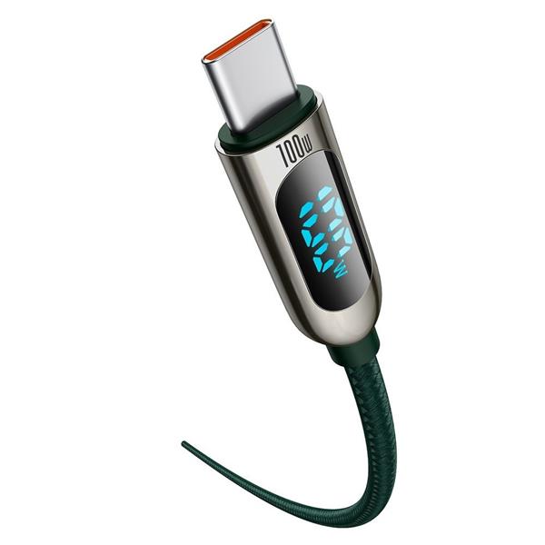 Baseus kabel USB Typ C - USB Typ C 100 W (20 V / 5 A) 1 m Power Delivery z wyświetlaczem ekranem miernik mocy zielony (CATSK-B06)-2200529