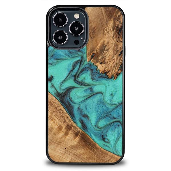 Etui z drewna i żywicy na iPhone 13 Pro Max Bewood Unique Turquoise - turkusowo-czarne-3132795