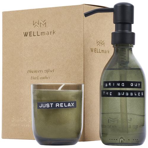 Wellmark Discovery dozownik mydła do rąk o pojemności 200 ml i zestaw świec zapachowych 150 g - o zapachu ciemnego bursztynu-3091267