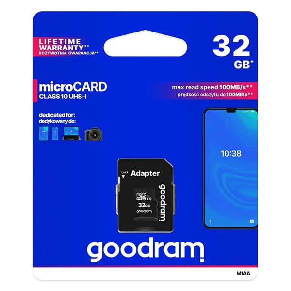 Goodram Microcard 32 GB karta pamięci micro SD HC UHS-I class 10, adapter SD (M1AA-0320R12)-2158911