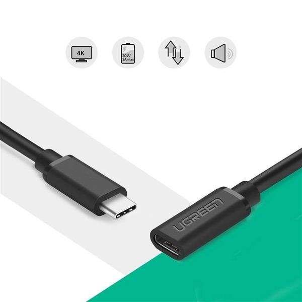 Ugreen kabel przewód przedłużacz USB Typ C 3.1 (żeński) - USB Typ C 3.1 (męski) 0,5m czarny (40574)-2150728