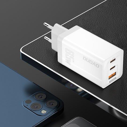 Dudao GaN szybka ładowarka sieciowa 65 W USB / 2x USB Typ C Quick Charge Power Delivery (azotek galu) biały (A7xs white)-2602173