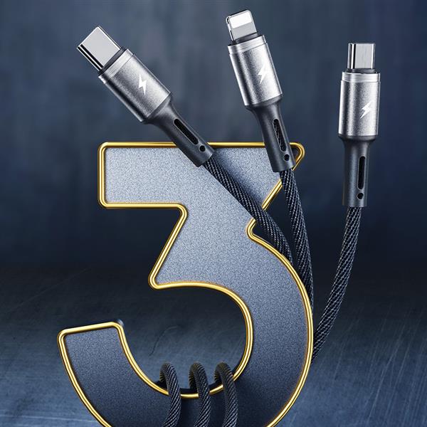 WK Design Gaming Series kabel 3w1 z końcówkami USB - USB Typ C / Lightning / micro USB 1,2m 3A czarny (WDC-150)-2276627