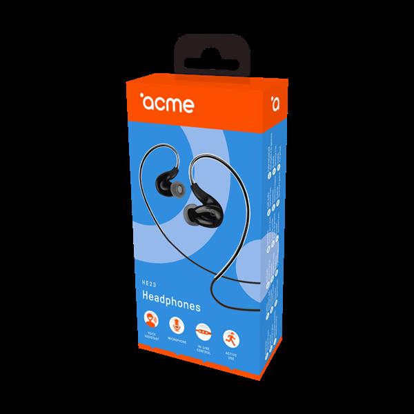 ACME EUROPE Słuchawki sportowe przewodowe douszne z mikrofonem HE23 czarne-1572603