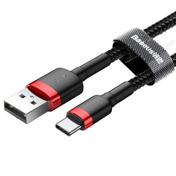 Baseus Cafule Cable wytrzymały nylonowy kabel przewód USB / USB-C QC3.0 2A 2M czarno-czerwony (CATKLF-C91)-2141639