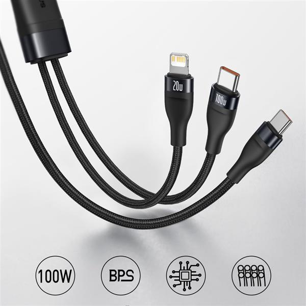Baseus Flash Series 2w1 kabel USB Typ C - USB Typ C / Lightning Power Delivery Quick Charge 100 W 1,2 m czarny (CA1T2-F01)-2199005