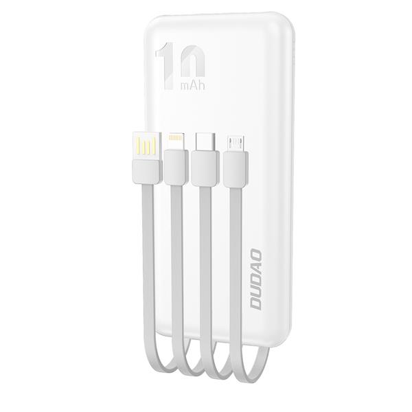 Dudao K6Pro uniwersalny powerbank 10000mAh z kablem USB, USB Typ C, Lightning biały (K6Pro-white)-2264181