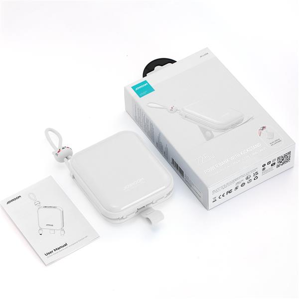 Joyroom powerbank z kablami USB C i Lightning oraz podstawką Cutie Series 10000mAh 22.5W biały (JR-L008) -2967214
