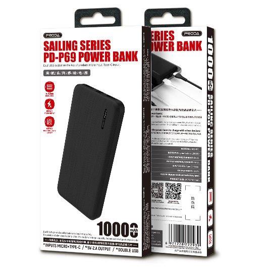 Proda Azeada power bank 10000 mAh 2x USB 2 A czarny (PD-P69 black)-2173632