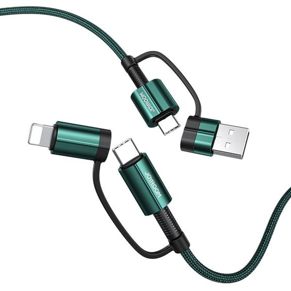 Joyroom 4w1 kabel do szybkiego ładowania USB Typ C / USB - USB Typ C / Lithtning Quick Charge Power Delivery 3 A 60 W 1,8 m zielony (S-1830G3)-2204628
