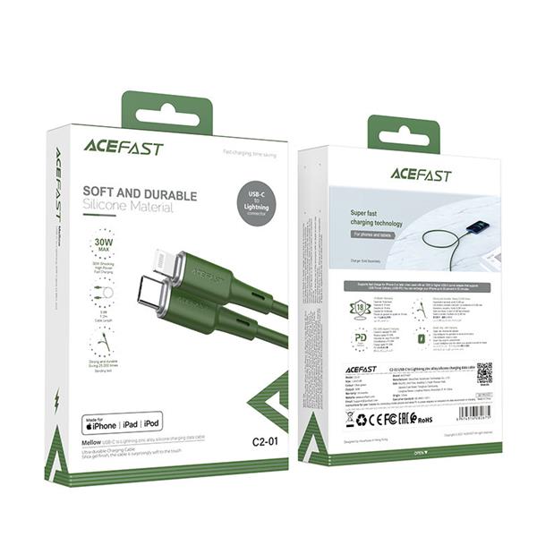 Acefast kabel MFI USB Typ C - Lightning 1,2m, 30W, 3A zielony (C2-01 oliver green)-2269994