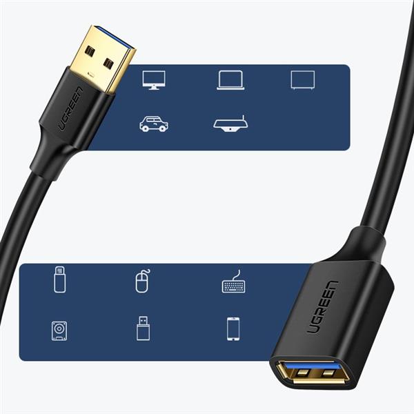 Ugreen kabel przewód przedłużacz przejściówka USB 3.0 (żeński) - USB 3.0 (męski) 1m czarny (10368)-3122648
