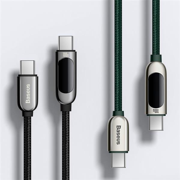 Baseus kabel USB Typ C - USB Typ C 100 W (20 V / 5 A) 1 m Power Delivery z wyświetlaczem ekranem miernik mocy czarny (CATSK-B01)-2200526