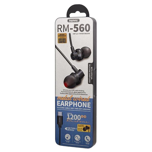 REMAX dokanałowe słuchawki USB Typ C zestaw słuchawkowy z pilotem czarny (RM-560)-2181647