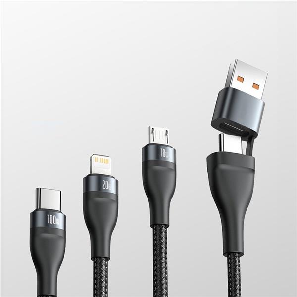 Baseus 3w1 kabel USB / USB Typ C - USB Typ C / Lightning / micro USB (5 A - 100 W / 20 W / 18 W) 1,2 m Power Delivery Quick Charge zielony (CA2T3-06)-2179009