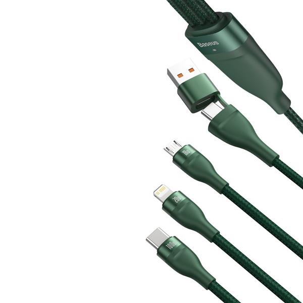 Baseus 3w1 kabel USB / USB Typ C - USB Typ C / Lightning / micro USB (5 A - 100 W / 20 W / 18 W) 1,2 m Power Delivery Quick Charge zielony (CA2T3-06)-2178999