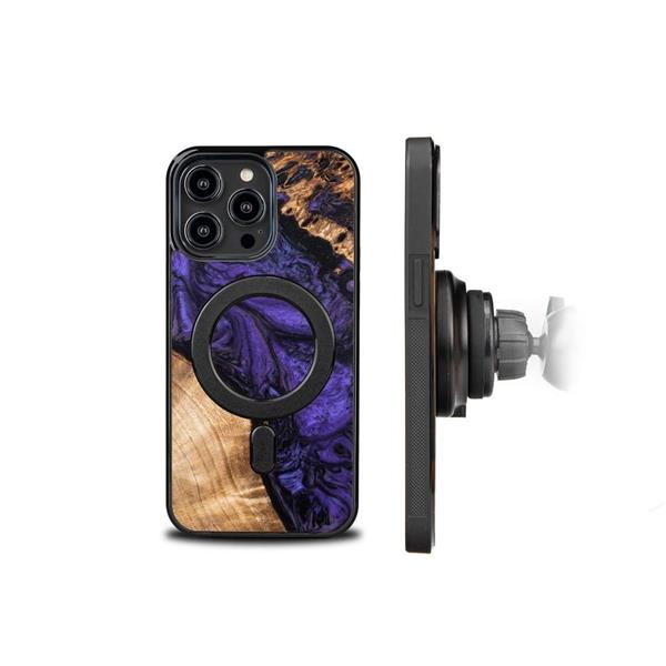 Etui z drewna i żywicy na iPhone 14 Pro Max MagSafe Bewood Unique Violet - fioletowo-czarne-3132729