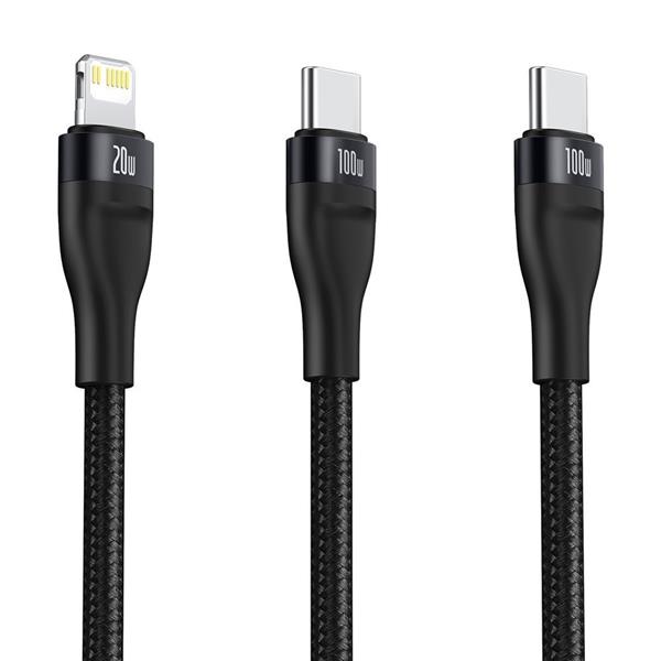 Baseus Flash Series 2w1 kabel USB Typ C - USB Typ C / Lightning Power Delivery Quick Charge 100 W 1,2 m czarny (CA1T2-F01)-2199003
