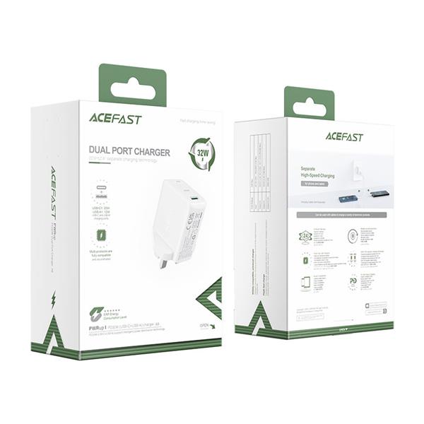 Acefast szybka ładowarka sieciowa USB / USB Typ C 32W Power Delivery wtyczka UK biały (A8 UK white)-2270972