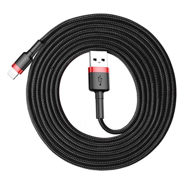 Baseus Cafule Cable wytrzymały nylonowy kabel przewód USB / Lightning QC3.0 1.5A 2M czarno-czerwony (CALKLF-C19)-2141741
