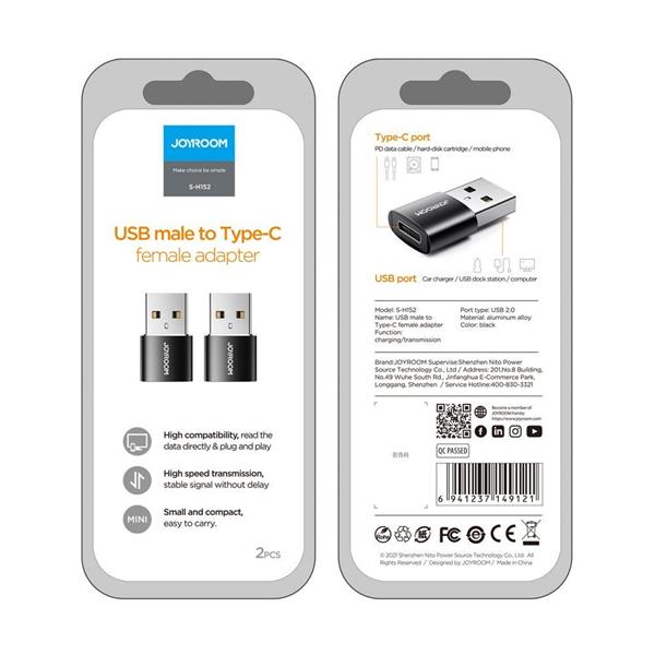Joyroom adapter przejściówka z USB Typ C (żeński) na USB (męski) czarny (S-H152 Black)-2213874