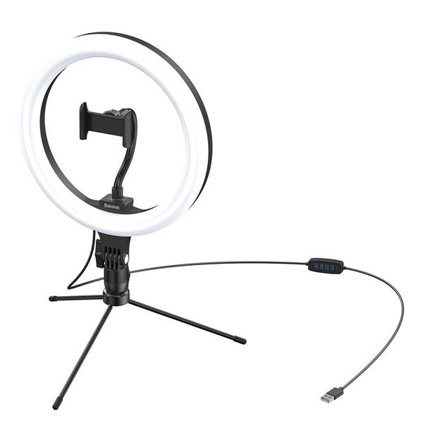 Baseus fotograficzna lampa 10'' ring flash pierścień LED do telefonu smartfona do zdjęć selfie filmów (YouTube, TikTok) + mini statyw czarny (CRZB10-A01)-2165558
