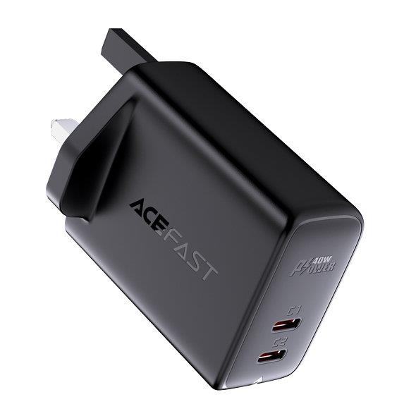 Acefast ładowarka sieciowa (wtyczka UK) 2x USB Typ C 40W, PPS, PD, QC 3.0, AFC, FCP czarny (A12 black)-2269682