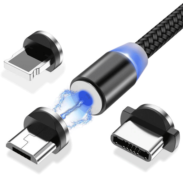Wozinsky magnetyczny kabel przewód USB / micro USB / USB Typ C / Lightning 1m z diodą LED czarny (WMC-01)-2148785