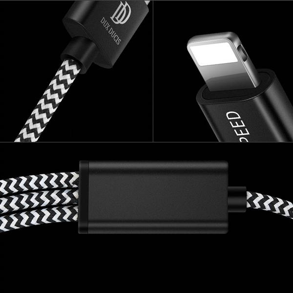 Dux Ducis K-ONE 3in1 Series nylonowy kabel przewód 3w1 USB - micro USB / Lightning / USB-C 2.4A 1,2M czarny-2378545