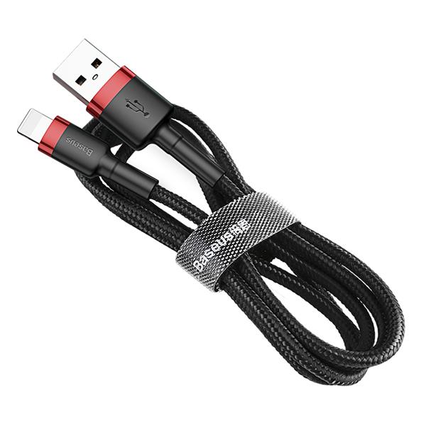 Baseus Cafule Cable wytrzymały nylonowy kabel przewód USB / Lightning QC3.0 1.5A 2M czarno-czerwony (CALKLF-C19)-2141736