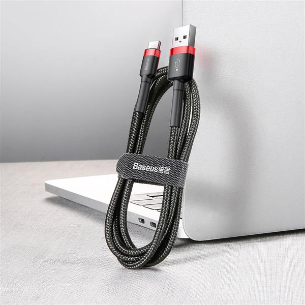 Baseus Cafule Cable wytrzymały nylonowy kabel przewód USB / USB-C QC3.0 3A 0,5M czarno-czerwony (CATKLF-A91)-2141578