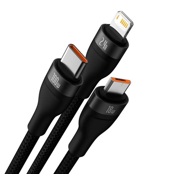 Baseus Flash Series II kabel USB - USB Typ C / Lightning / micro USB 100 W 1,2 m czarny (CASS030001)-2390842