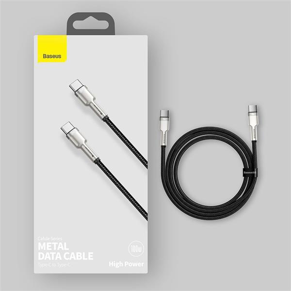 Baseus Cafule Metal Data kabel USB Typ C - USB Typ C 100 W (20 V / 5 A) Power Delivery 1 m czarny (CATJK-C01)-2178893