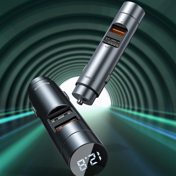 Baseus Energy Column Transmiter FM Bluetooth 5.0 ładowarka samochodowa 2x USB 3,1A QC3.0 szary (CDNL000014)-2289085