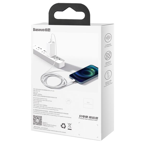 Baseus kabel Superior USB - Lightning 1,0 m 2,4A biały-2107946