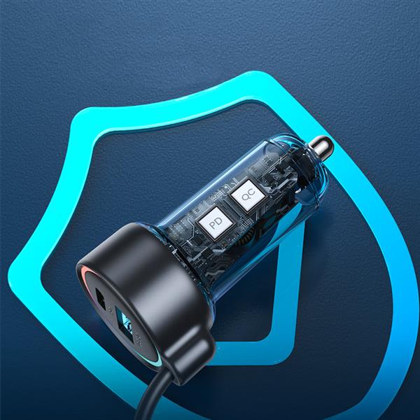 Joyroom szybka ładowarka samochodowa 3 w 1 z kablem USB Typ C 1,5m 55W czarny (JR-CL07)-2275343