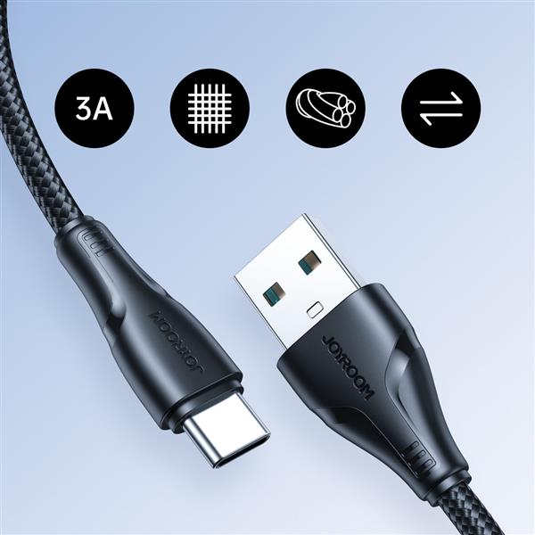 Joyroom kabel USB - USB C 3A Surpass Series do szybkiego ładowania i transferu danych 0,25 m czarny (S-UC027A11)-2968575