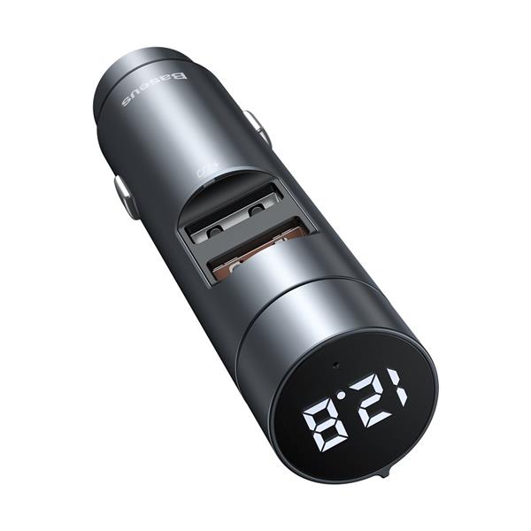 Baseus Energy Column Transmiter FM Bluetooth 5.0 ładowarka samochodowa 2x USB 3,1A QC3.0 szary (CDNL000014)-2289078