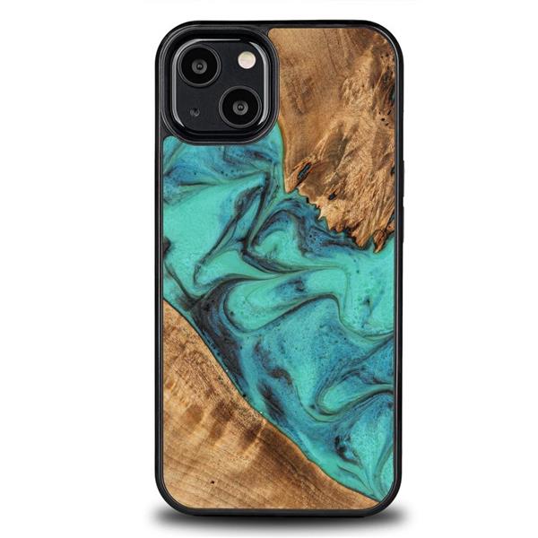 Etui z drewna i żywicy na iPhone 13 Bewood Unique Turquoise - turkusowo-czarne-3132783