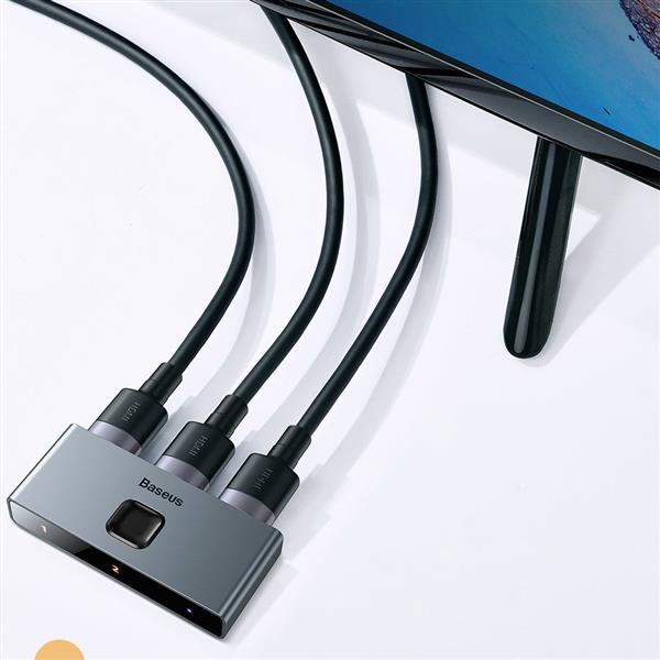 Baseus dwukierunkowy przełącznik rozdzielacz splitter switcher HDMI - 2x HDMI 4K / 30 Hz szary (CAHUB-BC0G)-2155166