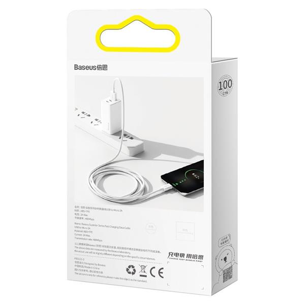 Baseus Superior kabel przewód USB - micro USB do szybkiego ładowania 2A 1m biały (CAMYS-02)-2209586