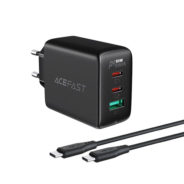 Acefast 2w1 ładowarka sieciowa 2x USB Typ C / USB 65W, PD, QC 3.0, AFC, FCP (zestaw z kablem) czarny (A13 black)-2269624