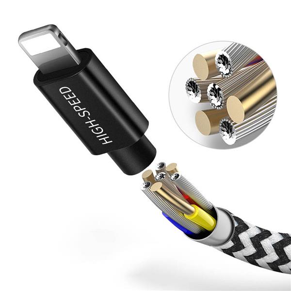 Dux Ducis K-ONE 3in1 Series nylonowy kabel przewód 3w1 USB - micro USB / Lightning / USB-C 2.4A 1,2M czarny-2378542