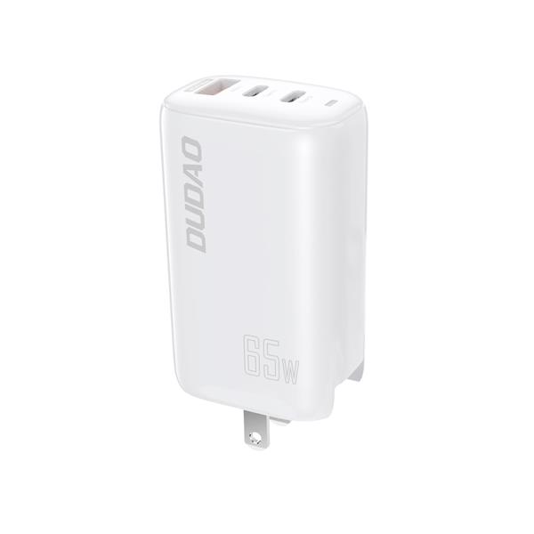 Dudao 3-portowa ładowarka GaN 3w1 (EU, US, UK) 2 x Typ C (PD) + USB (QC) 65W biała (A7PRO)-2220050