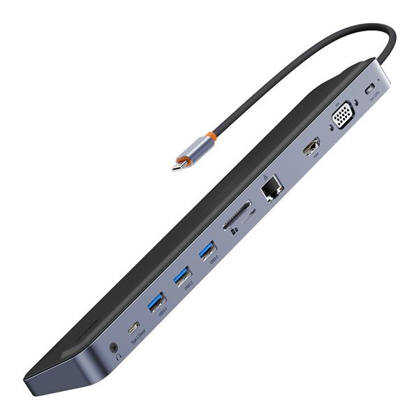 Baseus EliteJoy Gen2 uniwersalny HUB 11w1 podstawka pod laptopa z kablem USB Typ C 0,25m szary (WKSX030013)-2428250